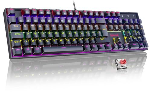 Redragon Teclado mecánico para videojuegos, diseño alemán QWERTZ, 105 teclas con interruptores rojos, teclado mecánico y luz LED, tapas de teclas de ABS, teclado antighosting gamer para PC/Mac Gamer