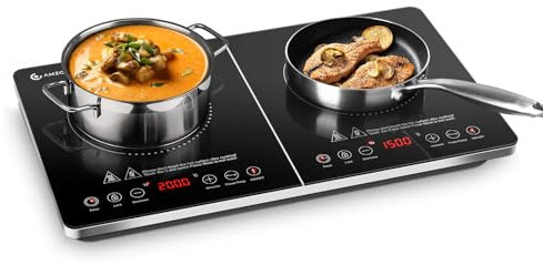 AMZCHEF Induktionskochfeld 2 Platten, Induktionsplatte Doppelt 3500W mit Unabhängigen Steuerungen, 20 Temperaturstufen, mehrere Leistungseinstellungen, Verbesserter IGBT, 4-Stunden-Timer