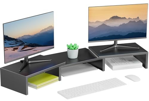 OUTIOE Dual Monitor Stand for Desk, Metal Computer Stand, Desk Shelf Riser,Desktop Organizer for Home and Office Use (Black)