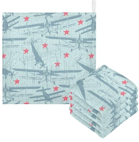 Gugusary Baby Retro Airplanes Washcloths Absorbent Bath and Face Towels, Soft Face Cloths for Newborn 100% Cotton Baby Wipes, Burp Cloths, Feeding Towels for Babies and Infants 11.8 x 11.8