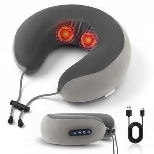 LIFEJXWEN Masseur de Cou électrique sans Fil avec Fonction pétrissage, Vibration et Chauffage, Coussin de Massage Portable en Forme de U pour soulager Les douleurs cervicales à la Maison, au Bureau