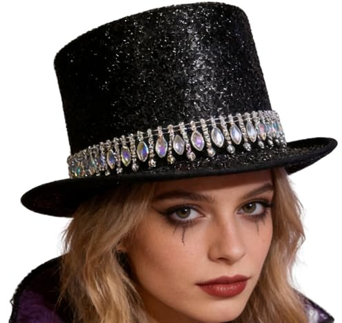 Generisk cylinderhatt för män – unisex karnevals huvudbonad med strass, kostymhattar – för trolleriska föreställningar fester karneval maskbollar föreställningar