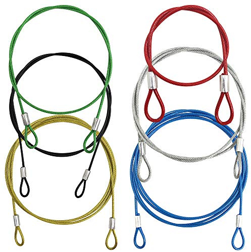 YuCool Lot de 6 câbles de sécurité en Acier de 2 mm, câble de sécurité, câble de sécurité, câble de sécurité avec Double Boucle pour éclairage de scène, Serrure de Bagages, Portes extérieures/Cadres