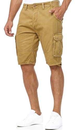 Indicode Herren Blixt Cargo Shorts mit 6 Taschen und Gürtel aus 100% Baumwolle | Männer Amber, XL