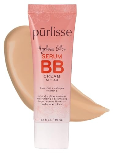 pūrlisse Ageless Glow Serum BB Cream SPF 40 - Glow BB Cream with SPF Enriched with Bakuchiol & Vitamin C to Help Improve Firmness & Reduce Wrinkles for Dewy Skin - Light Warm (1.4 oz)