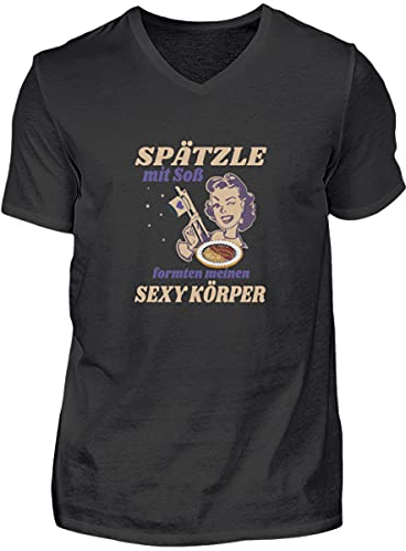 Spätzle avec sauce – Proverbes souabes – cadeaux Schwaben – T-shirt à col en V pour homme, Noir , XL