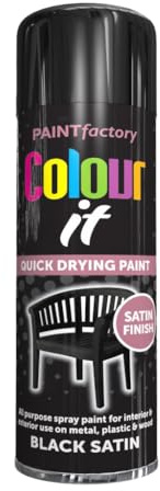 Classic Signature - 1 x All Purpose Black Satin Aerosol Spray Paint 250ml Quick Drying Spray,Fast Dry and Excellent Coverage for Wood, Metal, Plastic and more
