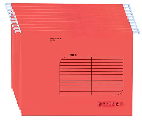 Hängemappen A4,25 Stück Hängemappe mit Tabs und Karteneinsätzen für Schule, Zuhause, Büro(Red)