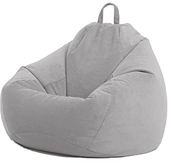 Treer Sitzsack Bezug ohne Füllung aus Cord Einfarbig Weich Lazy Sofa Sitzsack-Abdeckung Sitzsackhülle Abnehmbarer Indoor Sitzsack Bezug Reißverschluss Aufbewahrungstasche (Hellgrau,100x120cm)
