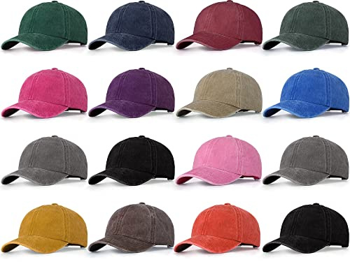 Hicarer 16 Pcs Kid Baseball Hats Bulk Cotton Plain Caps for Youth Washed Cotton Low Profile Denim Hat for Boys Girls Toddler