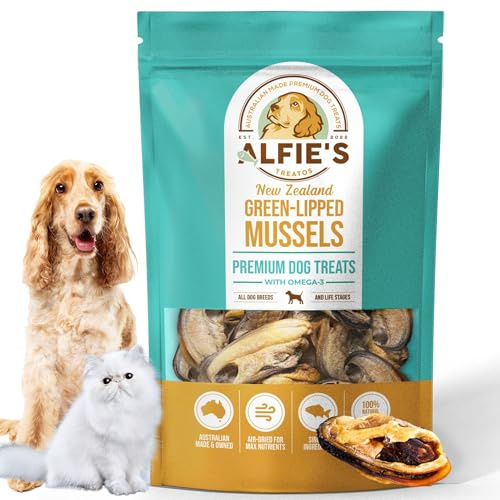 ALFIE'S TREATOS Green Lipped Mussels for Dogs & Cats (2.65 oz), Natural Hip & Joint Support Treat & Supplement, 100% NZ Mussels, Omega-3 Rich, Freeze-Dried Alternative