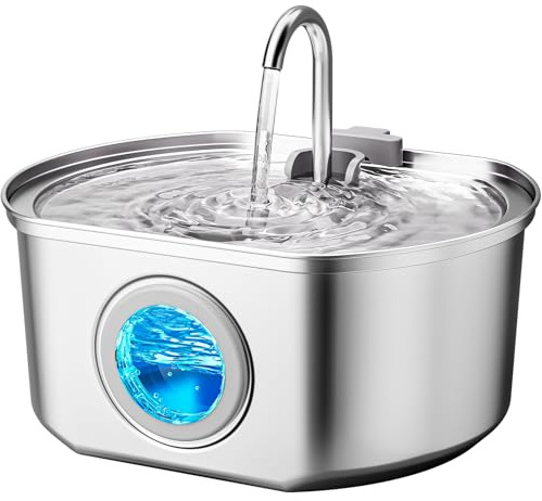 Cat Water Fountain Stainless Steel: 108oz/3.2L Cat Fountain for Drinking - Pet Water Fountain Inside - Automatic Dog Watering Dispenser Bowl - Pet Feeding & Watering Supplies - Water Level Window