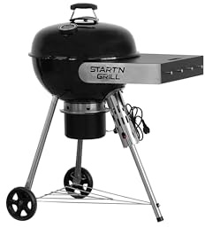 Start N Grill - Barbecue a carbone da 57 cm con accensione automatica - SNG Evolution - Accensione in 3 minuti, cucina all'aperto, kettle smaltato, piano di lavoro con ripiano, supporto per coperchio