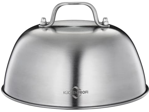 Küchenprofi Cloche de Barbecue en Acier Inoxydable avec poignée, pour Fondre, Cuire et Garder au Chaud, Accessoire de Barbecue Robuste, Passe au Lave-Vaisselle, Hauteur sans poignée 7 cm, diamètre 16