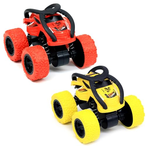 SSKHE 2 Piezas Monster Truck Coches de Juguete con rotación de 360 Grados para niños Juego de Carreras por inercia Regalo para niños de 3 4 5 6 años Rojo y Amarillo