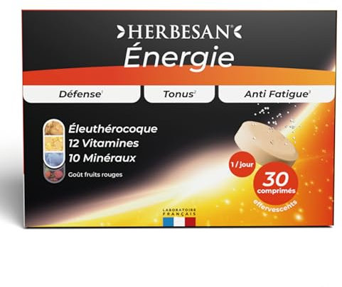 HERBESAN®- COMPLEXE ÉNERGIE - 23 actifs -Booster d'énergie - Goût fruits rouges -Fabrication française - 30 comprimés effervescents
