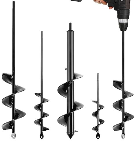 MAZING Auger Drill Bit for Planting, 4Pcs Garden Ground Earth Spiral Drill Bits, Heavy Duty Bulb Planter Tool for Post Hole Digger Plant Flower Bedding Digging, Fit for 3/8 Hex Drive Drill