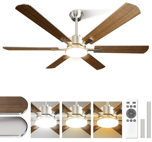 Airwit 132cm Grand Ventilateur Plafond avec Lumiere Double Face Pale, Ventilateur Plafond Silencieux avec Telecommande pour Chambre Salon, 6 Vitesses (Montage Suspendu-6 Pales)