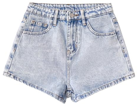 Shorts Fille 8 Ans-Short en Jean Fin et décontracté pour Fille- Ample et Tendance- idéal pour l'été Combinaison Fille Noire (Blue- 14-15 Years)