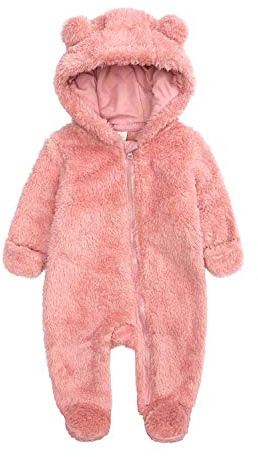 KIDDLETOWN Baby Snowsuit Newborn Baby Hooded Footed Romper Cartoon Bear Snowsuit Winter Coat Warm Fleece Zipper Girl Boy Jumpsuit 3-6 Months