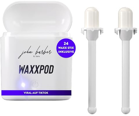 WaxxPod™ USB Ohren - & Nasenhaar Wachs Set – Mini Wachswärmer USB-C Anschluss inkl. vorbereiteten 24 Wachs Stäbchen WaxxStix Nasenwachs für Männer & Frauen - Sicherer Ohren- & Nasenhaarentferner