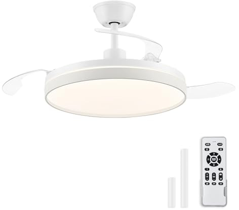 ZMISHIBO-Ventilador de Techo con Luz 106cm Ventilador sin Aspas CCT 3000K-65000K Función Verano-Invierno,Motor DC 30W+Luz LED 38W,6 Velocidades,Silencioso,Temporizador 2H/4H (Blanco)