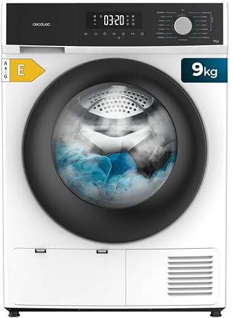 Cecotec Secadora de Ropa 9Kg Bomba de Calor Bolero Dresscode Dry 9330. Clase Equivalente A++, 15 Programas y Funciones como Secado Automático, Planchado Fácil, Stop&Go, Delay Start y KidLock, Blanco