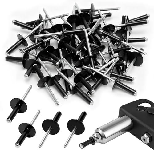 50 PCS Black Large Flange Pop Rivets 4.8mm x 20mm, Aluminium Blind Rivets, Heavy Duty Rivets for Metal, Plastic, Automotive Repairs, Roofing & DIY