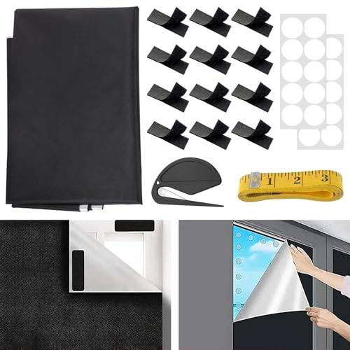 MFUSUL Store Occultant sans Percage 300 x 148cm, 100% Occultants pour Fenêtre, Store Occultant Tissu Isolation pour Fenêtre, Chambre, Protection Solaire Film Occultant Fenetre Portable, Découpable