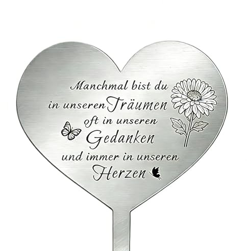 Siyrdxcbt Decorazione per tomba, resistente alle intemperie, con scritta commemorativa, a forma di cuore, in acciaio inox, 12 x 18 cm, per decorazione funeraria, un omaggio solenne a persone care o