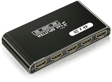HDMI Divisor 1 en 4 Salidas, Divisor HDMI 4K@30Hz con 4 Puertos, Caja Divisora de Salida HDMI Alimentada de 4 Vías, Duplicador/Mirrored de Pantalla HDMI1x4 Soporta 3D UHD 1080P para PC FireStick