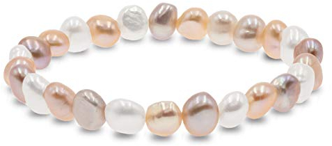 Secret & You Perlenarmband mit weißen oder bunten barocken Süßwasserzuchtperlen - Perlen sind 8-9 mm 22 Perlen insgesamt -18cm Elastisches Band - In verschiedenen Farben erhältlich