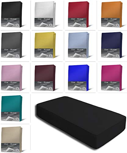 one-home Jersey Spannbettlaken Spannbetttuch Bettlaken weich 100% Baumwolle Rundumgummi, Farbe:Schwarz, Maße:90-100 x 200 cm