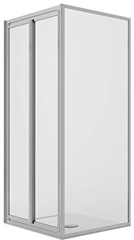 Idralite Cabina de Ducha en ángulo 80x90CM H198 Cristal Transparente Fijo+Saloon 2 Puertas Batientes 80 Mod