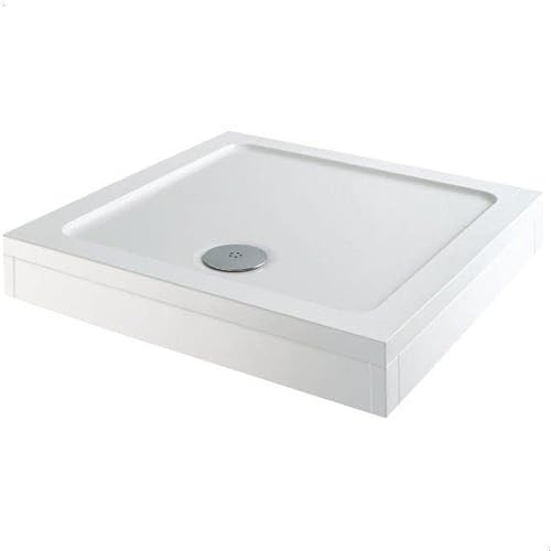 Hydrolux® 800 x 800 x 140mm White Bathroom Shower Tray for Enclosures Cubicles & Wet Room with Waste + Riser Kit, Square