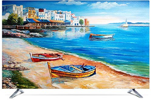 NAKAN Housse de Télévision Anti-poussière 20-80 Universel Protecteur pour écrans Plats Incurvés Couverture des Télévisions Modernes D'intérieur en Polyester Imprimées(Color:Bateaux,Size:65in)