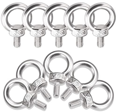 JatilEr M6 Lifting Eye Bolt 10 Pcs, 304 Stainless, Fish Eye Bolt Secure Installation, Screw Rings for Fastening and Suspension