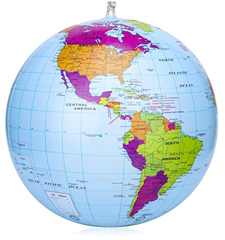 RosewineC Inflatable Global World Globe 38cm,Explore The World,Educational Geographic for School,Play and Educational Games