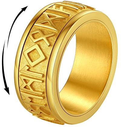 FindChic Anillos Antiestrés HombreSpinner de Acero Inoxidable Runas Vikingas Letras Nórdicas Anillo Anti Estrés Color Chapado en Oro 18K Talla 32,5 Regalos para Hombre