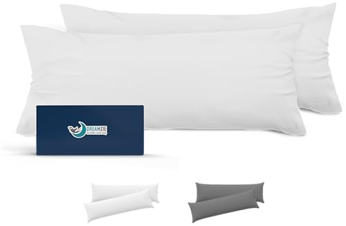 Dreamzie Taie de Traversin 40x135 Lot de 2 en Microfibre Certifiée Oeko-Tex - Housse de Traversin 135x40 Douce Et Brossée, Toucher Peau de Pêche - Blanc Albâtre