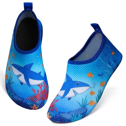 TMEOG Water Shoes Kids Beach Swim Shoes Slipfree Pool Shoes Toddler Aqua Sea Wet Shoes Quick Dry Wetsuit Barefoot Shoes for Boys Girls(Shark,5.5-6.5)