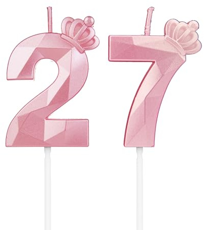 siffra 27 3D-ljus, sifferljus, med krona för tårta, födelsedagsdekoration, festdekorationer, bröllop, företagsfester, jubileer (rosa, #27)
