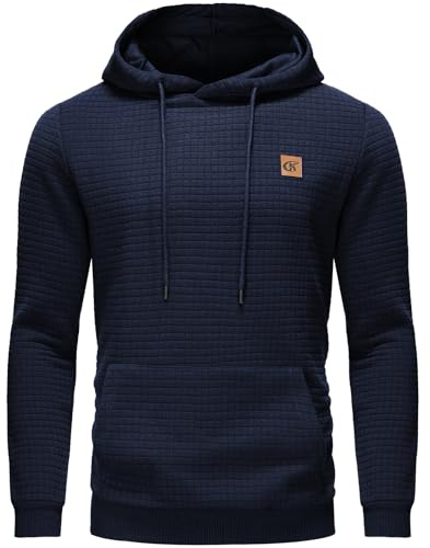 YuKaiChen Men's Pullover Hooded Sweatshirts Plaid Jacquard Long Sleeve Drawstring Hipster Casual Hoodies Navy 5XL