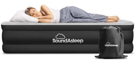 SoundAsleep Dream Series Luxury Air Mattress with ComfortCoil Technology & Built-in High Capacity Pump for Home & Camping- Double Height, Adjustable, Inflatable Blow Up, Portable - Queen Size