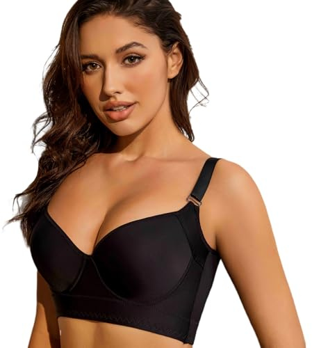 YJSPBL Sexy Push Up Bra Posture Bra Daisy Bra Lingerie for Women（Black,42D