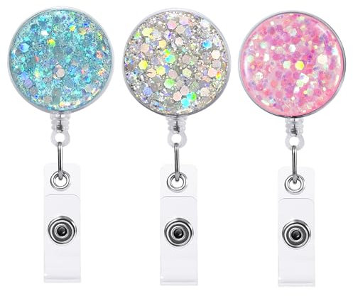 3pcs Llaveros Extensibles Retráctiles, FadyRaye Llavero Extensible Retráctil de Plástico Ligero con Clip de Cocodrilo para Llavero de Tarjeta de Nombre [60cm Cordón de Nylon Diseño Bonito y Brillante]