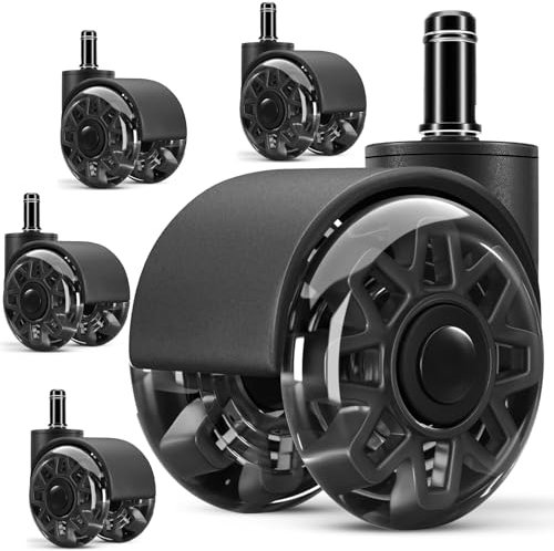 SaiXuan 5 PCS Ruedas Silla de Oficina, 11 x 22 mm Ruedas Giratorias de 360°, Silenciosas y Sin Rayar, Aptas para Suelos Duros, Parquet, Alfombras y Laminados,Sin Necesidad de Protector de Suelo