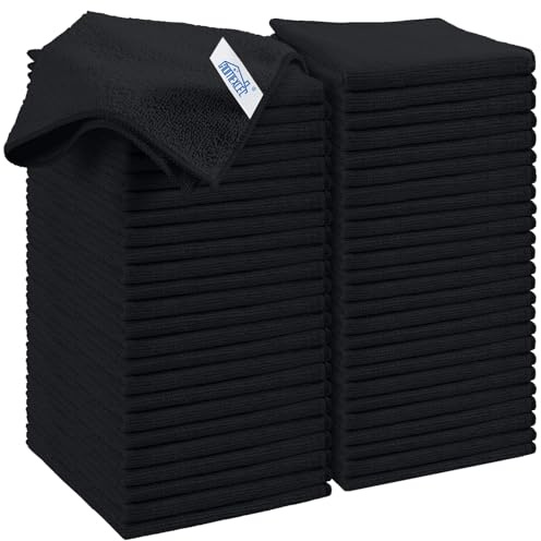 HOMEXCEL Paño de limpieza de microfibra negro, paquete de 50 toallas de limpieza para cocina, sin pelusas, sin arañazos, altamente absorbentes y reutilizables, trapos de limpieza para casa, ventana y