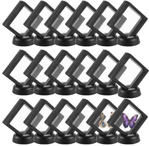 30 Pcs 3D Floating Display Case 2.7 Transparent PE Film Jewelry Storage Box with Base Challenge Coin Display Frame Holder Stands Small Shadow Box Frame for AA Medallion, Jewelry, Shell, Gem, Rock