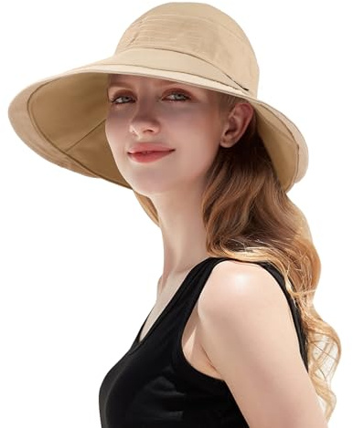 AYPOW Mujer Sombrero de sol Verano, UV Protección Sombrero ala Ancha para Playa Al aire Libre, Plegable Transpirable Safari Gorro Pescador Bucket Hat Camping Senderismo Caza